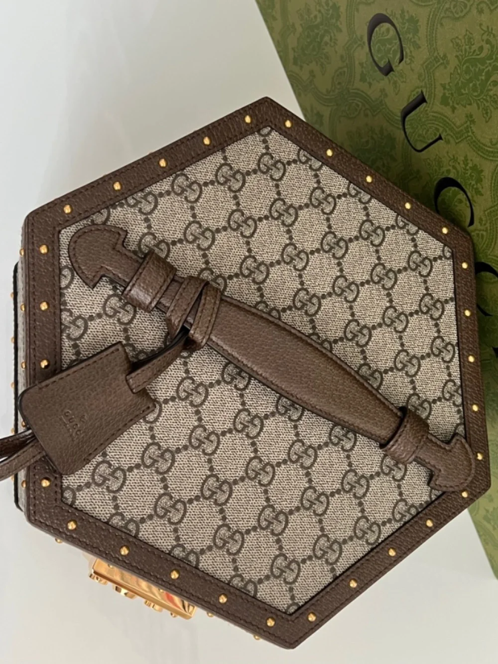 Gucci Women's Bag Rigid Jewelry Accessory Case Beaty Box GG Canvas Gold Lock Key